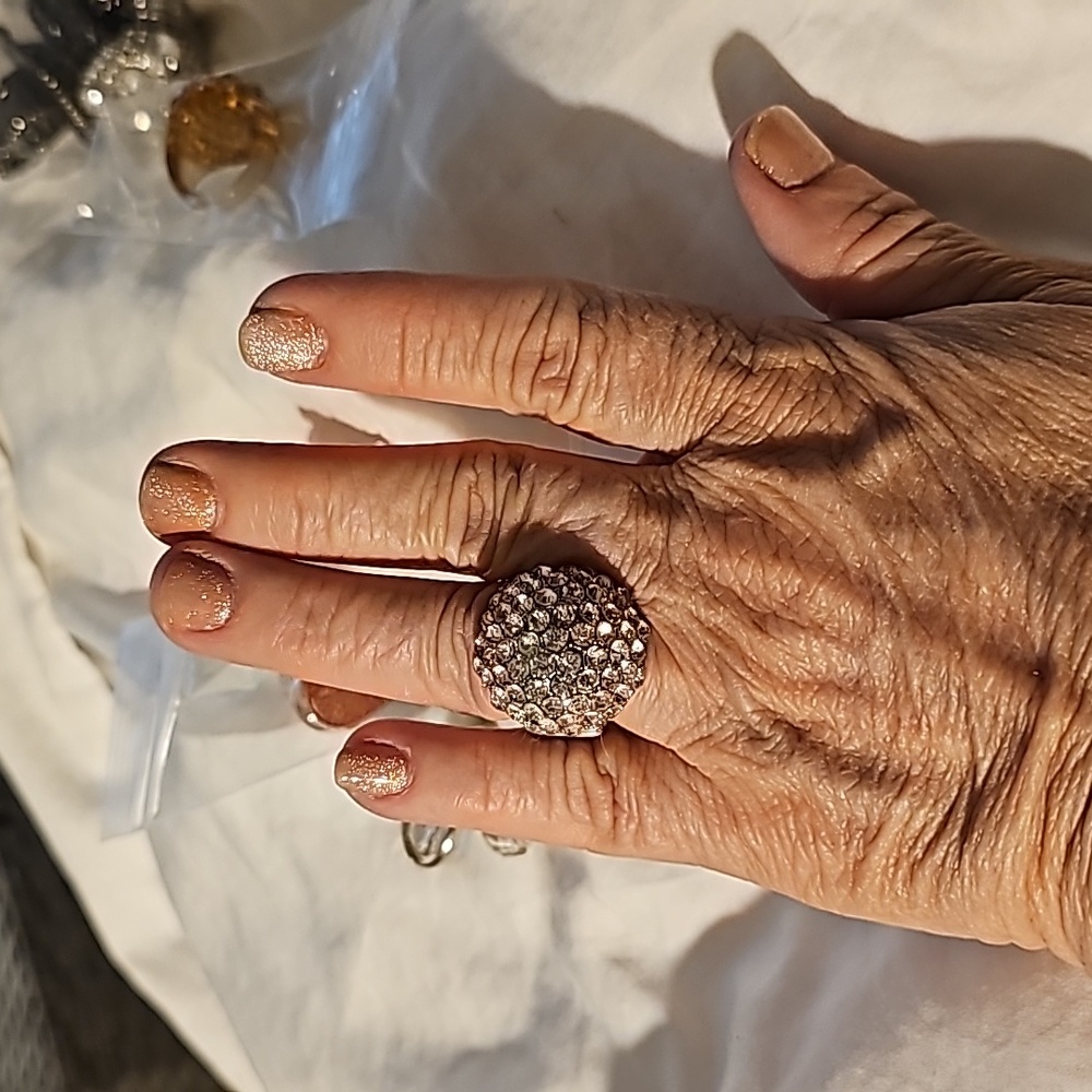 Ring Stretchy Rhinestone Domed Statement Ring Sil… - image 5